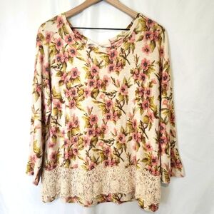 Disney X LC‎ Lauren Conrad Women's Floral Top Size L Pink Cherry Blossom FLAWS